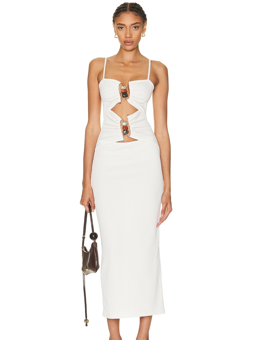 Christopher Esber Ruched White Cutout Multi Quartz Abacus Maxi Dress